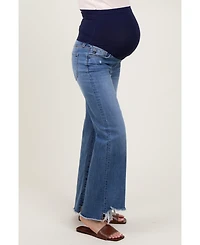 Pinkblush Blue Distressed Fringe Hi-Lo Hem Cropped Flare Maternity Jeans