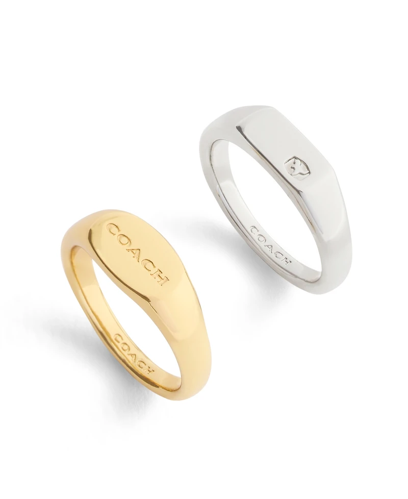 Coach Two Tone Signature Signet Duo Ring Set