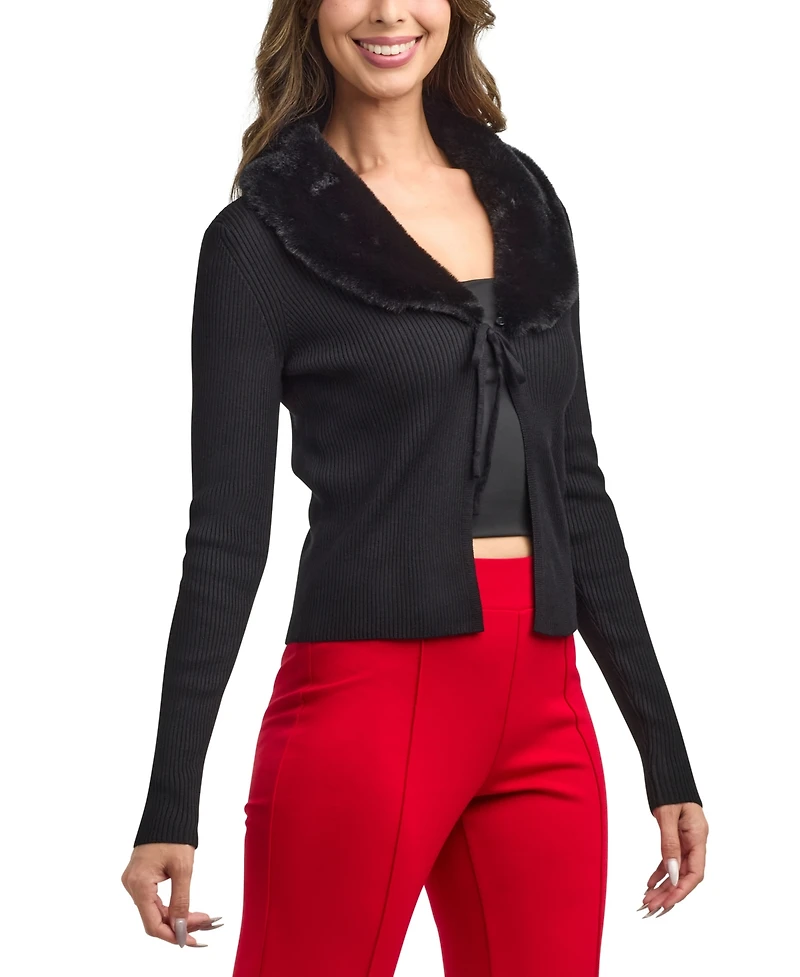 Bcx Women's Tie Front Long Sleeve Cardigan Sweater
