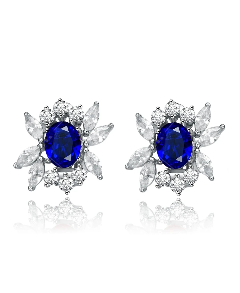 Sterling Silver White Gold Plated Cubic Zirconia Marquise Cluster Earrings