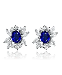 Sterling Silver White Gold Plated Cubic Zirconia Marquise Cluster Earrings