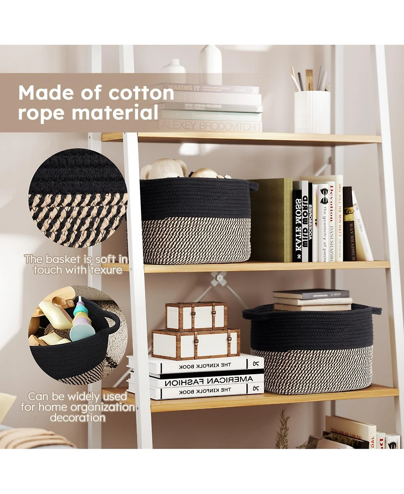 Woven Cotton Rope Storage Baskets with Handles, Decorative Set of 3