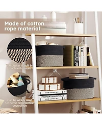 Woven Cotton Rope Storage Baskets with Handles, Decorative Set of 3