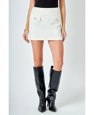endless rose Women's Mid-Waisted Tweed Mini Skirt