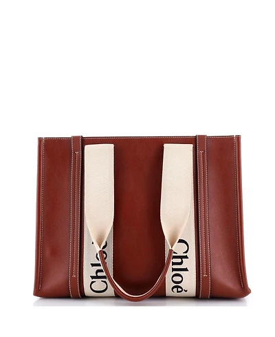 Pre-Owned Chloe Medium Woody Tote Leather with Canvas