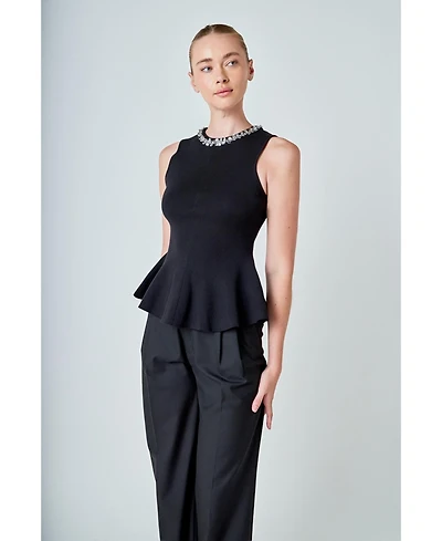 endless rose Women's Jewel Trim Peplum Top