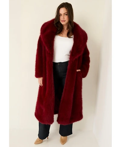 June + Vie Women's Plus Shaggy Faux Fur Coat