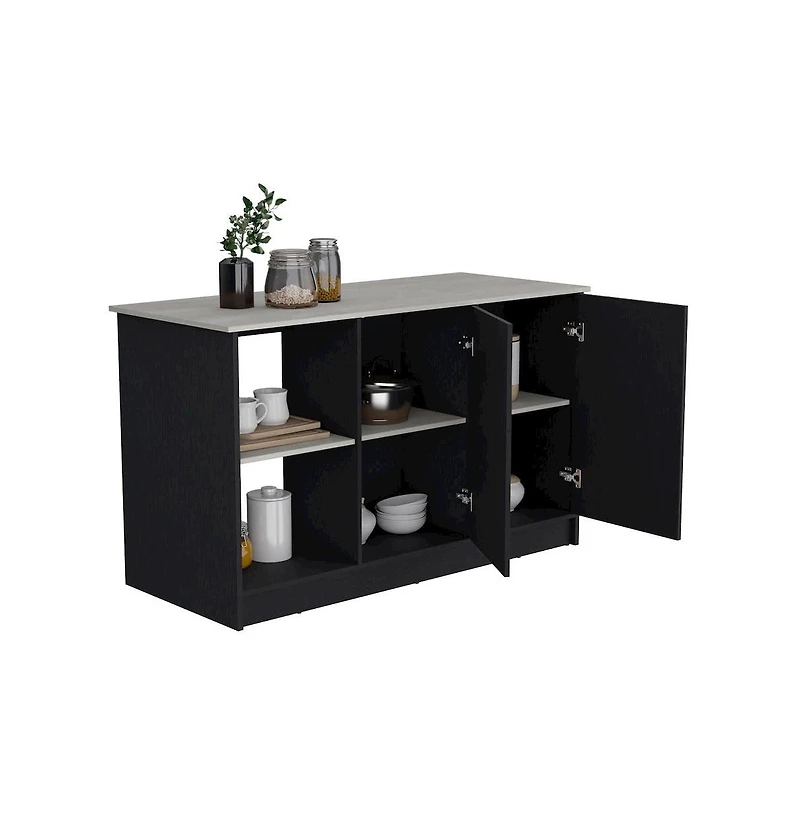 Tuhome Juniper Kitchen Island Black / Ibiza Marble Mdf