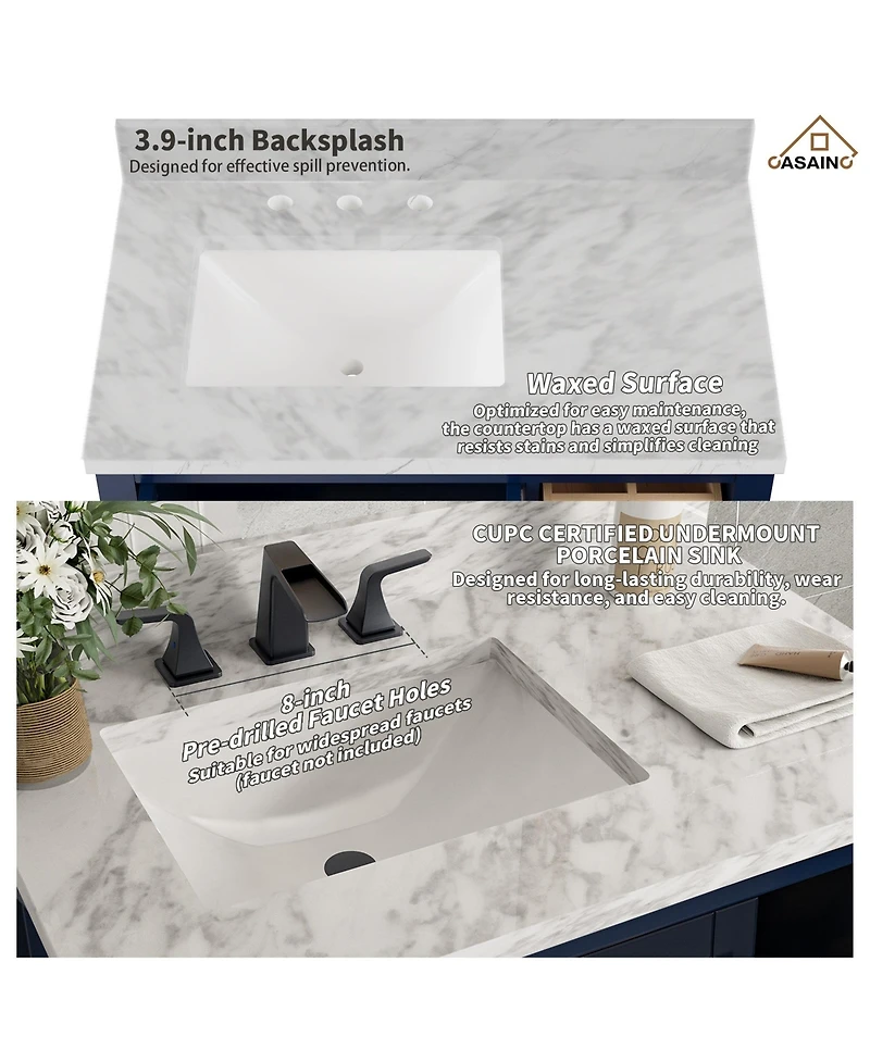 Casainc -Inch Solid Wood Bathroom Vanity with Matching Top and Ceramic Basin