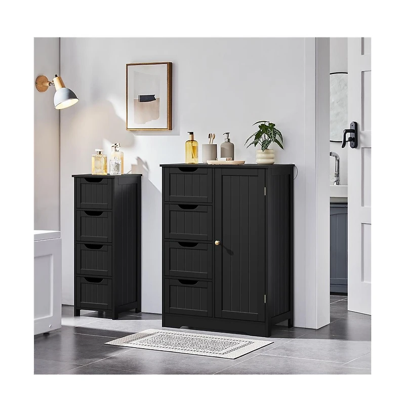 35.5" H Free-Standing Floor Cabinet with 4 Drawers and 1 Cupboard Black