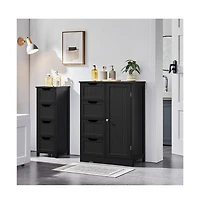 35.5" H Free-Standing Floor Cabinet with 4 Drawers and 1 Cupboard Black