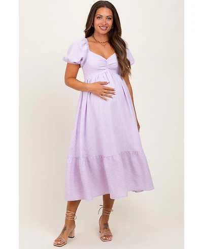 Pinkblush Maternity Lavender Sweetheart Stripe Smocked Back Midi Dress