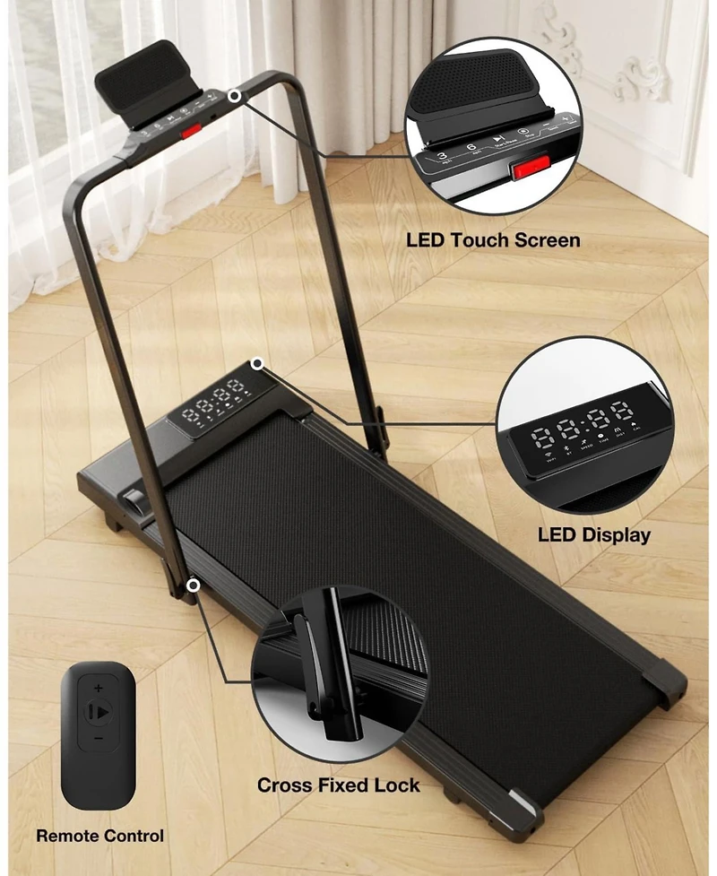 DeerRun 3-in-1 Walking Pad Treadmill 300lb capacity, 3.0HP quiet motor. Foldable for home/office use with remote & App control