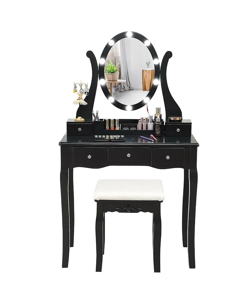 Volenca 10 Dimmable Lights Vanity Table Set with Lighted Mirror and Cushioned Stool