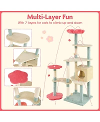 Gymax Flower Cat Tree w/Cosy Condo Sisal Scratching Posts Padded Flower-shaped Perch