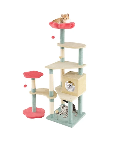 Gymax Flower Cat Tree w/Cosy Condo Sisal Scratching Posts Padded Flower-shaped Perch