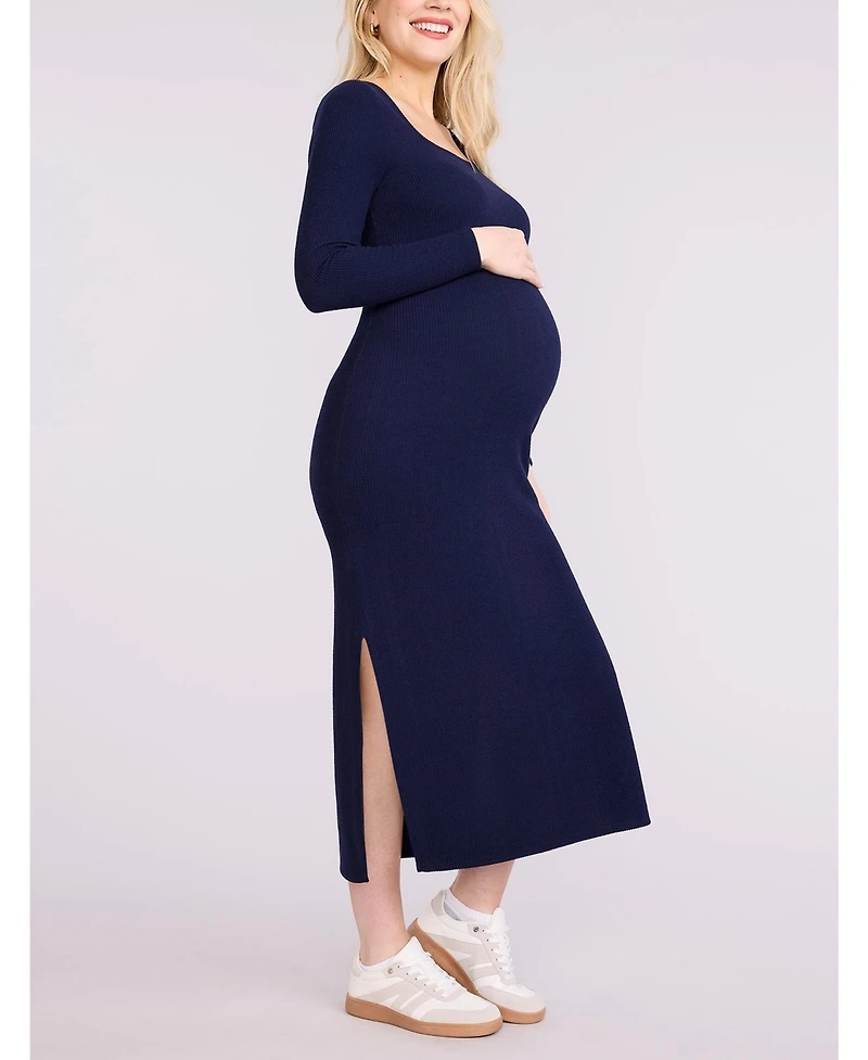 Motherhood Maternity Square Neck Rib Knit Long Sleeve Bodycon Maxi Dress