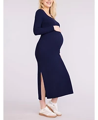 Motherhood Maternity Square Neck Rib Knit Long Sleeve Bodycon Maxi Dress