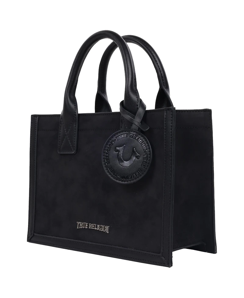True Religion Suede Pu Box Tote with Logo Tag