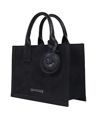 True Religion Suede Pu Box Tote with Logo Tag
