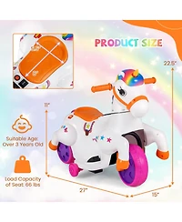 Gymax 12V Kids Ride on Unicorn Toy w/ Training Wheels Music One-button Start & Led Power Display
