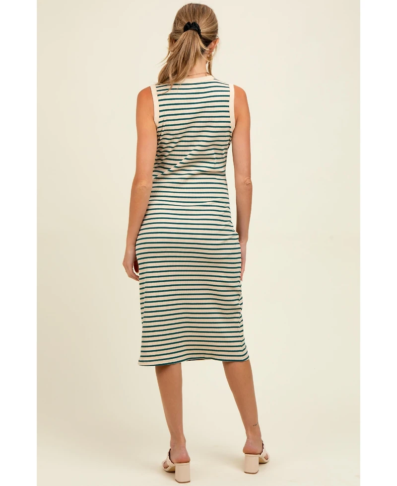 Pinkblush Maternity Deep Teal Striped Ribbed Knit Sleeveless Midi Dress