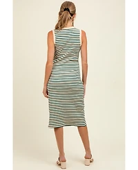 Pinkblush Maternity Deep Teal Striped Ribbed Knit Sleeveless Midi Dress