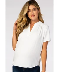 Pinkblush White Short Sleeve V-Neck Maternity Blouse