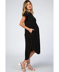 Pinkblush Maternity Black Ribbed Curved Hem Midi Dress