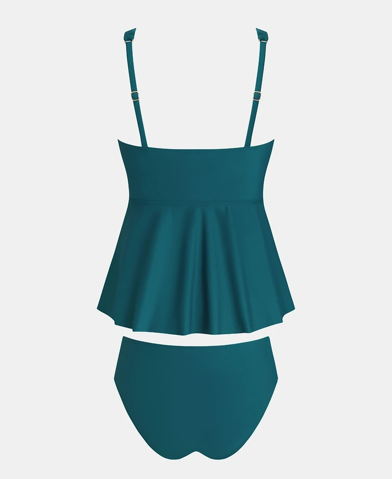 Cupshe Women's V Wire Ruched Tummy Flowy Hem Tankini Sets