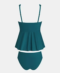 Cupshe Women's V Wire Ruched Tummy Flowy Hem Tankini Sets