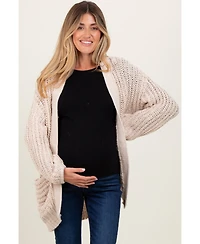 Pinkblush Maternity Beige Chunky Knit Oversized Pocket Cardigan