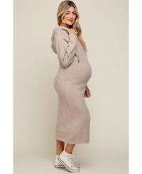 Pinkblush Maternity Beige Hooded Sweater Midi Dress
