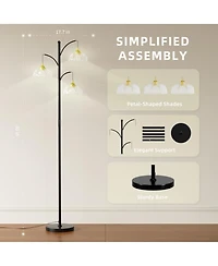 Modern Standing Floor Lamp with Led Bulbs, 3 Adjustable Heads and Petal Glass Shades