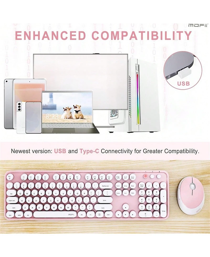 Ergonomic Wireless Keyboard And Mouse Set - 104 Keys Full Size 2.4G Wireless Keyboard Mouse Combo Keycaps Keyboard For Desktop/Laptop