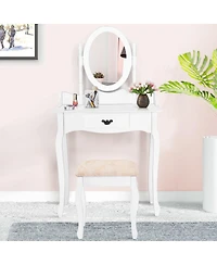 Volenca Wooden Vanity Table Set with Oval Mirror and Cushioned Stool