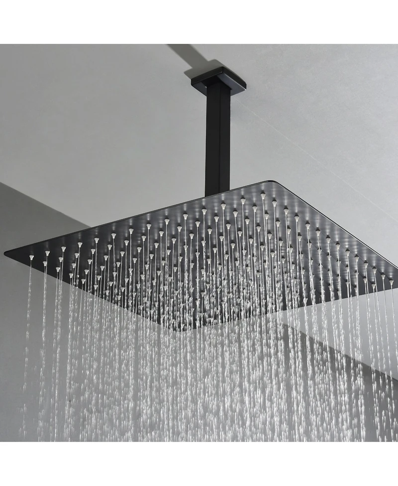 Rainsken 16" Matte Black Shower Head - Luxury Rainfall Showerhead with Self-Cleaning Nozzles, Universal Fit
