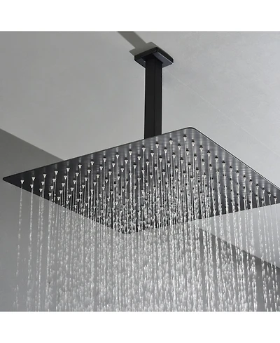 Rainsken 16" Matte Black Shower Head - Luxury Rainfall Showerhead with Self-Cleaning Nozzles, Universal Fit