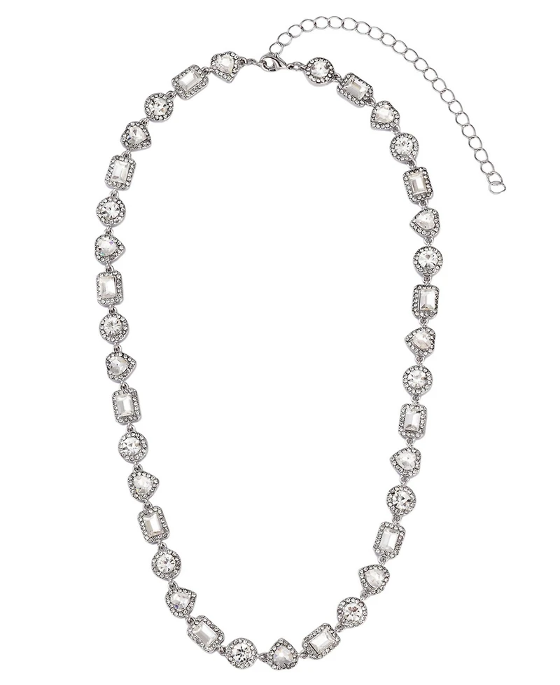 Adornia Silver Crystal Halo Heart Chain Necklace