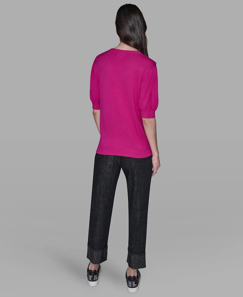 Karl Lagerfeld Paris Women's V-Neck Button Detail Sweater