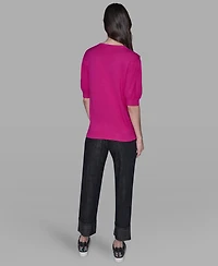 Karl Lagerfeld Paris Women's V-Neck Button Detail Sweater