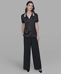 Karl Lagerfeld Paris Women's Collar Embellished Short Sleeve Top