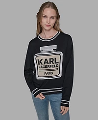 Karl Lagerfeld Paris Women's Crewneck Perfume Bottle Detail Striped Sweater
