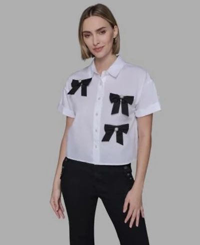 Karl Lagerfeld Paris Petite Bow Short Sleeve Top P Xs Xl