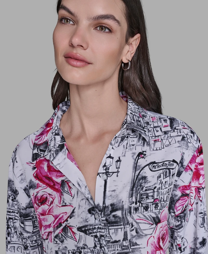 Karl Lagerfeld Paris Women's Floral Print Collar Top