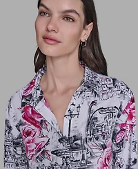 Karl Lagerfeld Paris Women's Floral Print Collar Top
