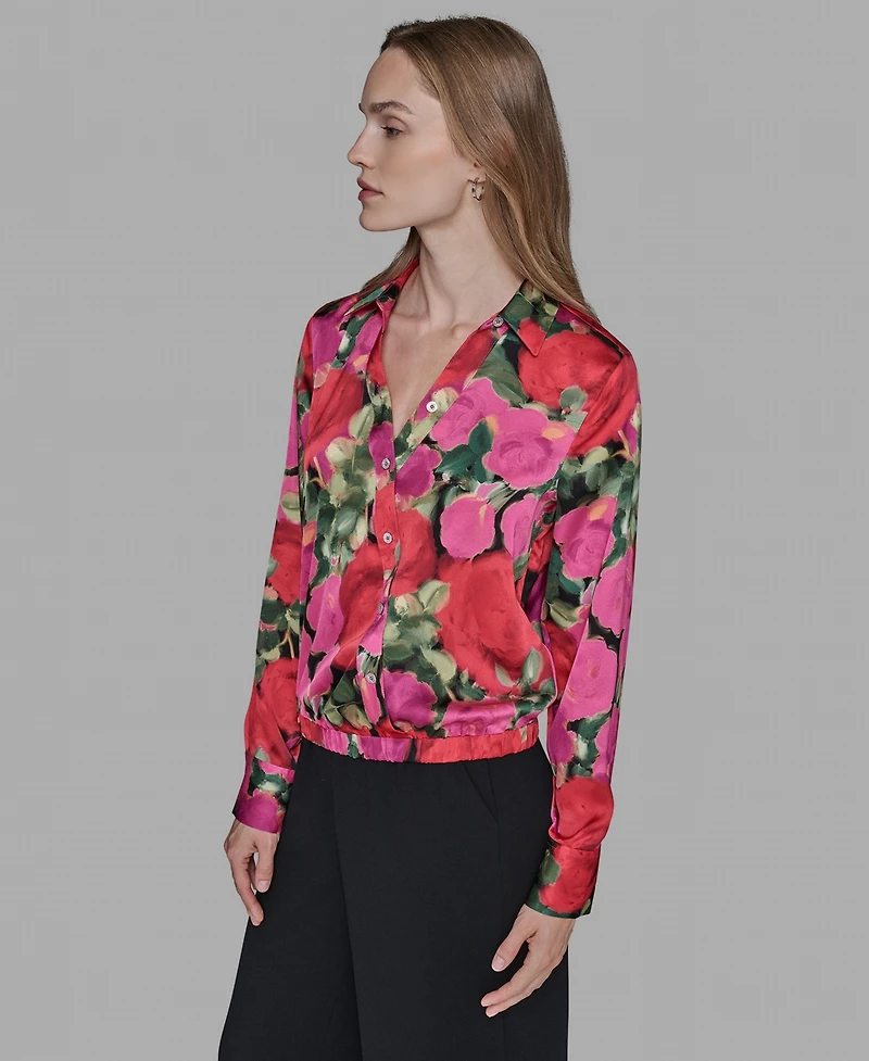 Karl Lagerfeld Paris Women's V-Neck Floral Print Top