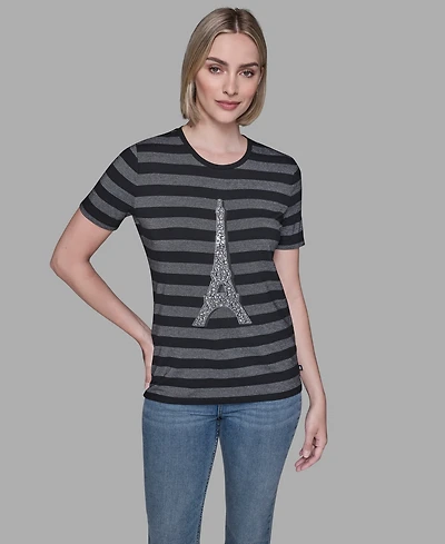 Karl Lagerfeld Paris Women's Crewneck Striped T-Shirt