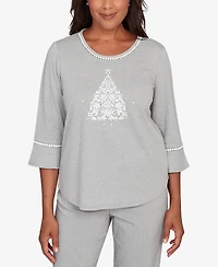 Alfred Dunner Stockbridge Christmas Tree Embellished Knit Top