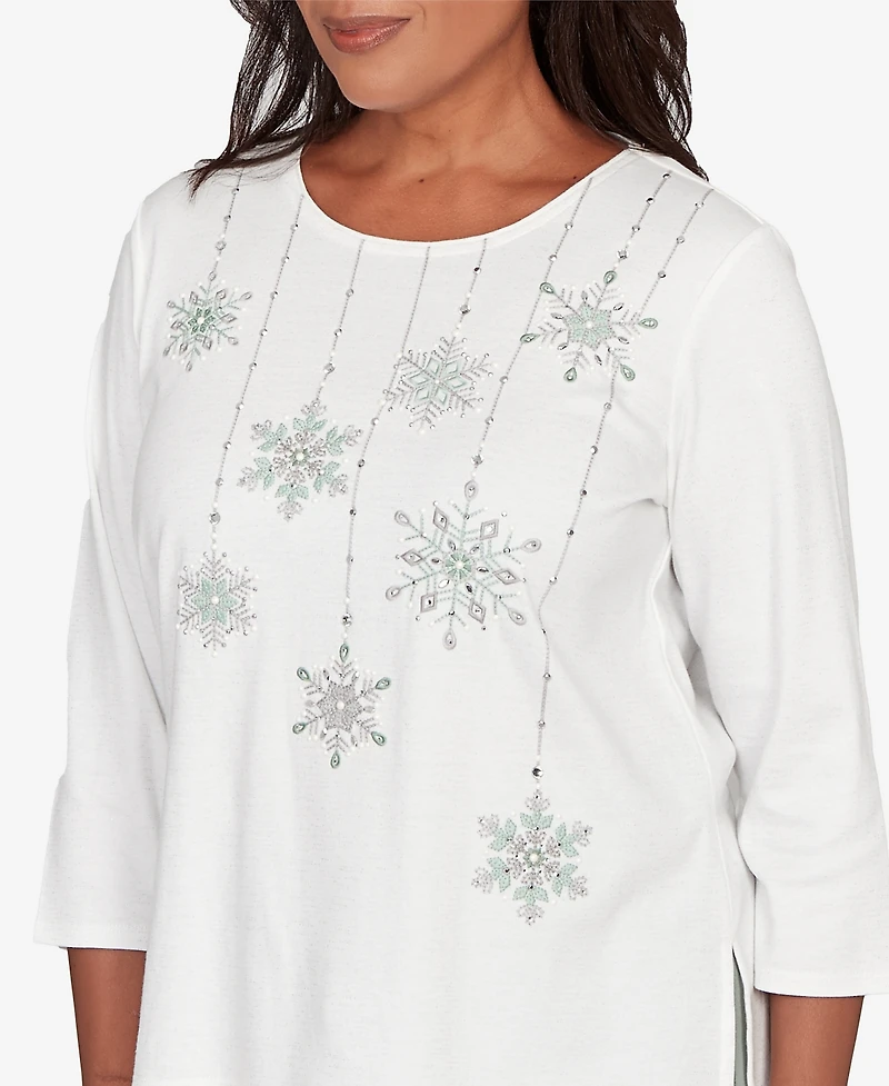 Alfred Dunner Stockbridge Snowflake Mother of Pearl Studded Shimmer Top